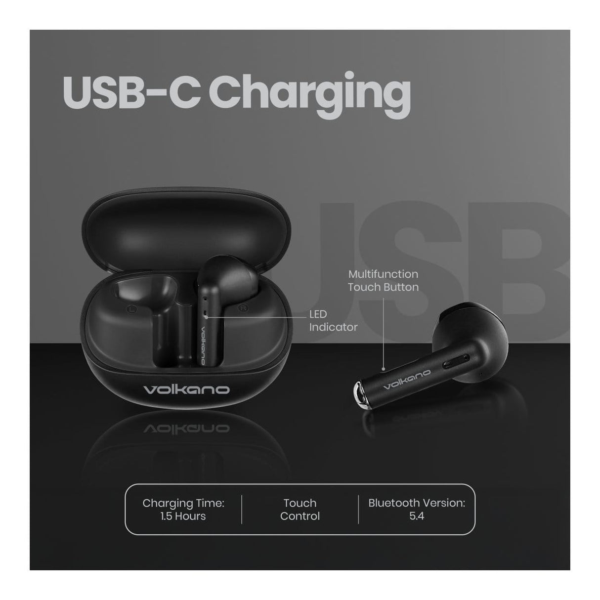 Volkano Buds X3 Wireless Earbuds Black VK-1138-BK