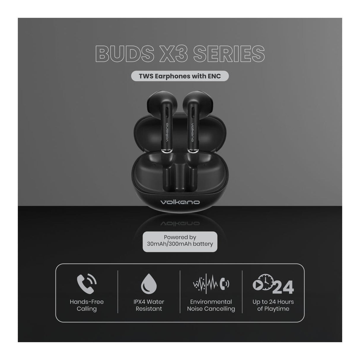 Volkano Buds X3 Wireless Earbuds Black VK-1138-BK
