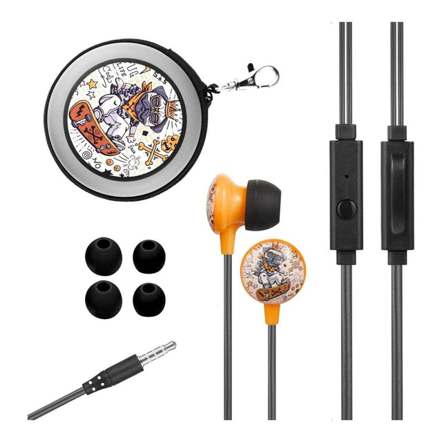 Volkano Kiddies Series Wired Earphones with Keychain - Bulldog on a Skateboard VK-1150-BD-CF