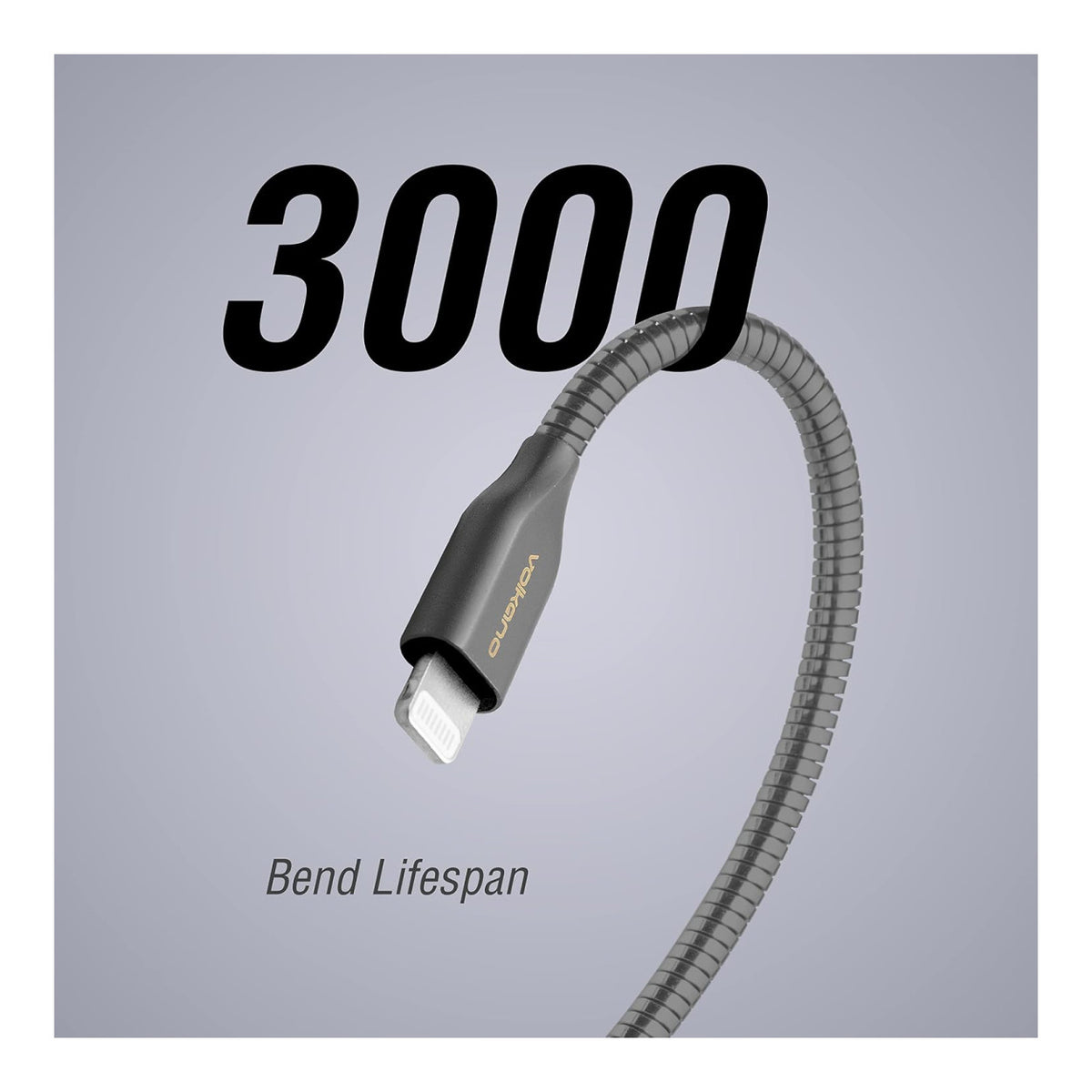 Volkano Iron Series Type-A to MFI Lightning Metallic Spring Cable 1.8m - Gun Metal VK-20094-GM-6