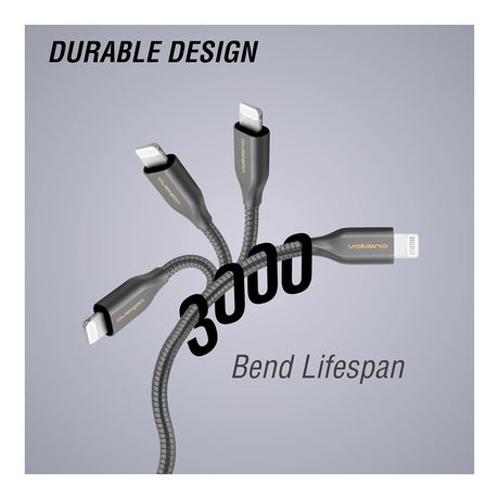 Volkano Iron Series Type-A to MFI Lightning Metallic Spring Cable 1.8m - Gun Metal VK-20094-GM-6