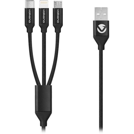 Volkano Weave Series 1m 3-in-1 Fabric Braided Cable VK-20111-BK