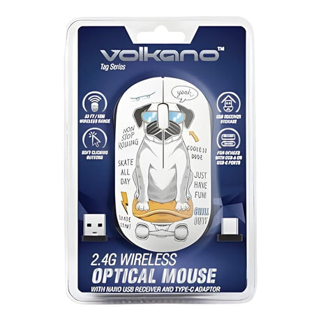 Volkano Tag Series 2.4G  USB-C Wireless Optical Mouse Pug VK-20180-PUG