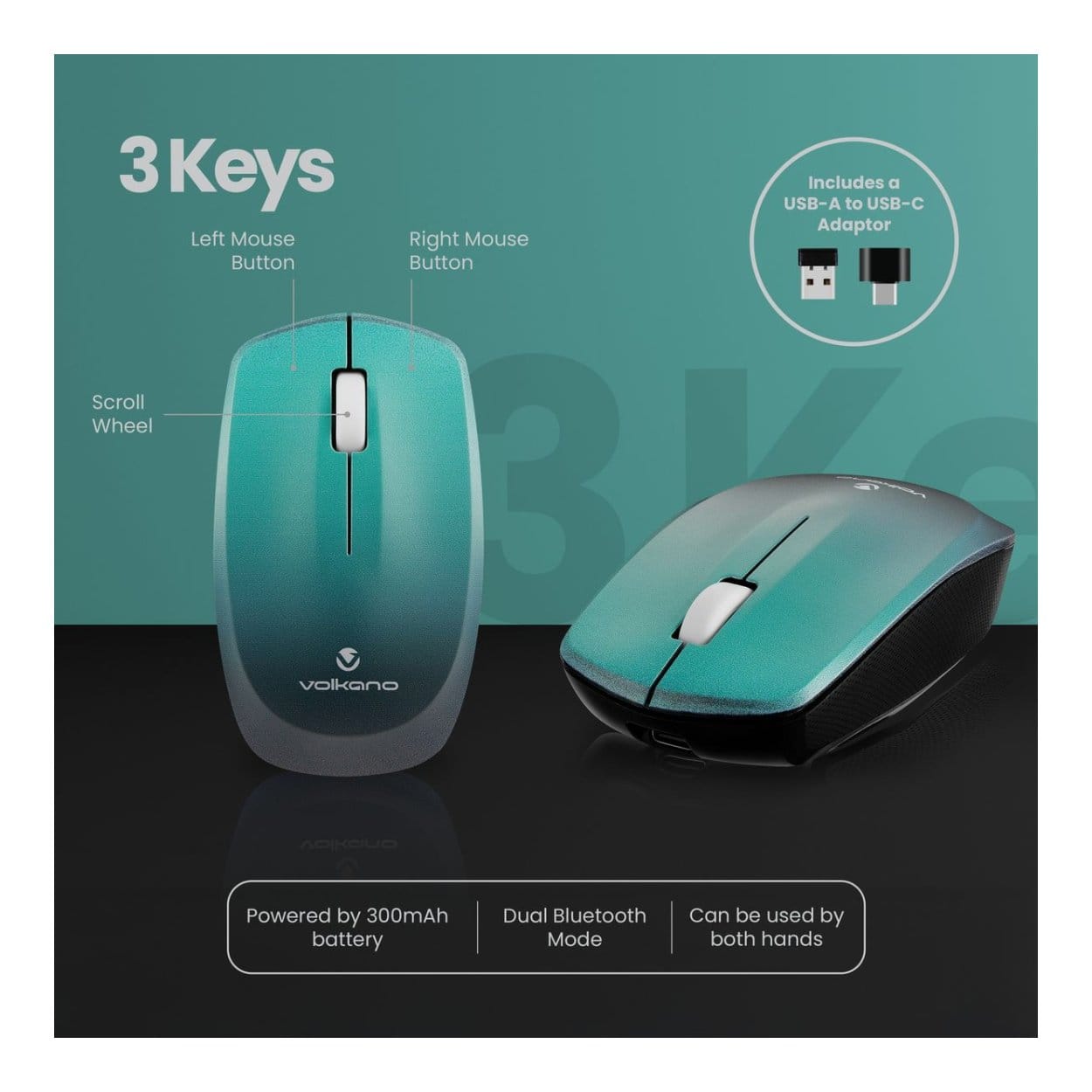 Volkano Prism Series Bluetooth Wireless Keyboard and Mouse Teal VK
