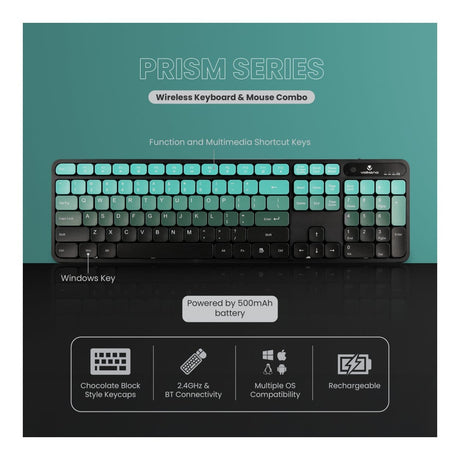 Volkano Prism Series Bluetooth Wireless Keyboard and Mouse Teal VK-20248-TL