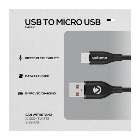 Volkano Flexi Series Type-A to Micro USB 18W Cable 2.5m Black VK-20262-BK