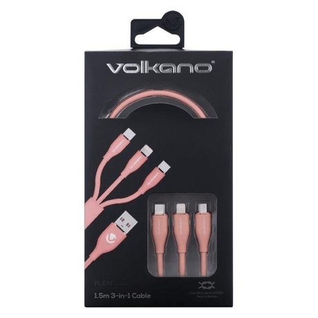 Volkano Flexi Series 3-in-1 Charging Cable 1.5m Pink VK-20271-PK
