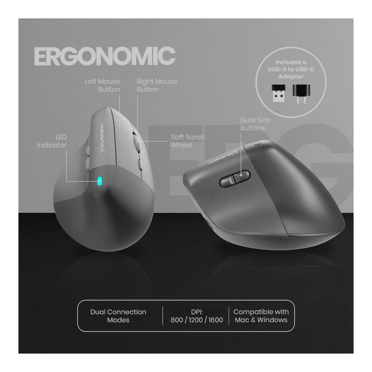 Volkano X Ergo Bluetooth Wireless Mouse VK-20301-BK