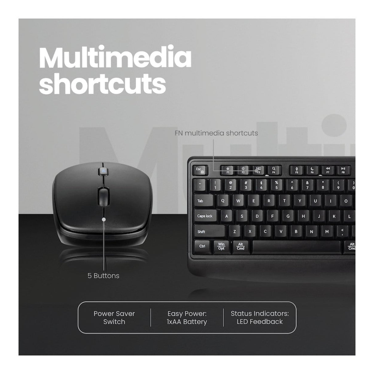Volkano Onyx Wireless Keyboard and Mouse Combo VK-20306-BK