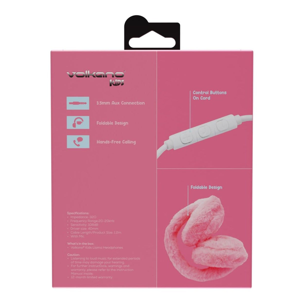 Volkano Kids Llama Series Wired Headphones with Case Pink VK-2031-PK