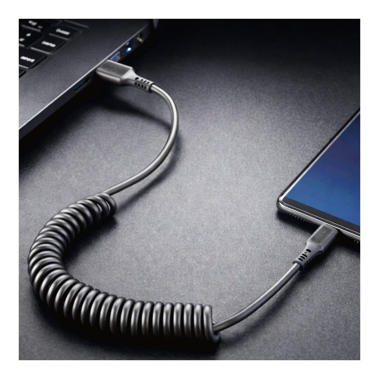 Volkano Helix Series 60W Type-C to Type-A Coiled Cable 1m Black VK-20376-BK
