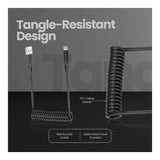 Volkano Helix Series 60W Type-C to Type-A Coiled Cable 1m Black VK-20376-BK