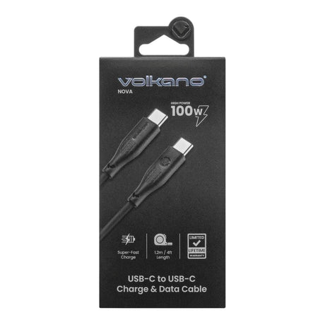 Volkano Nova Series 100W Type-C Male to Male TPE Cable 1.2m Black VK-30086-BK