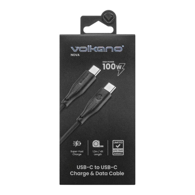 Volkano Nova Series 100W Type-C Male to Male TPE Cable 1.2m Black VK-30086-BK