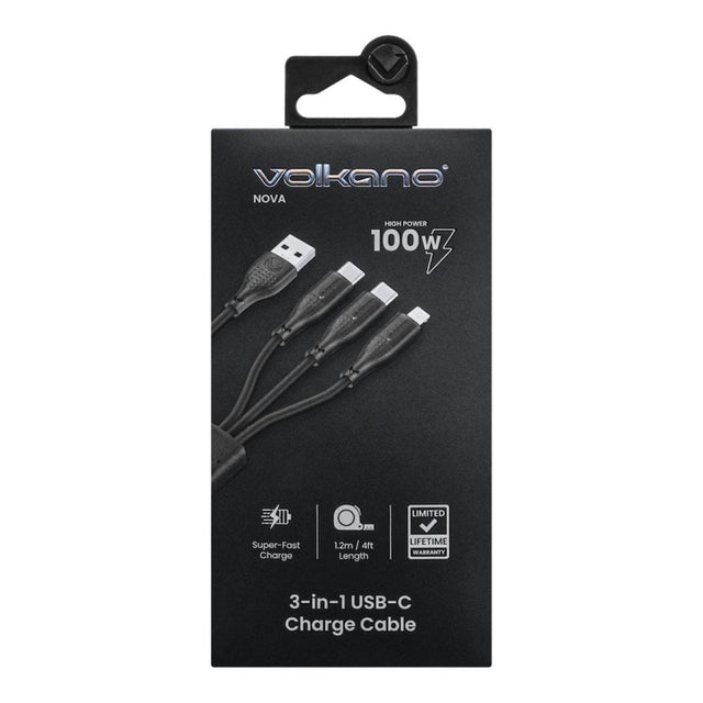 Volkano Nova Series 100W 3-in-1 TPE Cable 1.2m Black VK-30088-BK