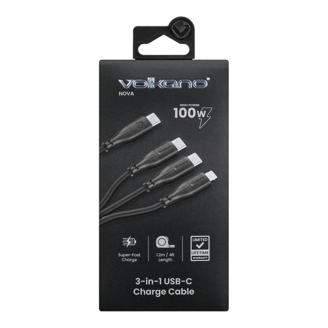 Volkano Nova Series 100W 3-in-1 TPE Cable Black VK-30089-BK