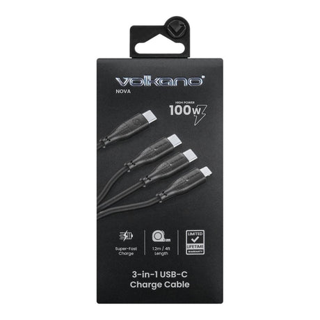 Volkano Nova Series 100W 3-in-1 TPE Cable Black VK-30089-BK