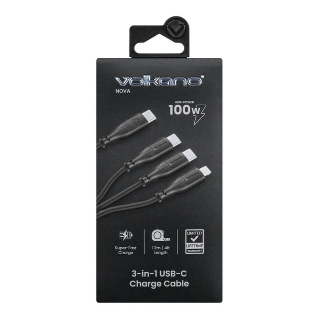 Volkano Nova Series 100W 3-in-1 TPE Cable Black VK-30089-BK