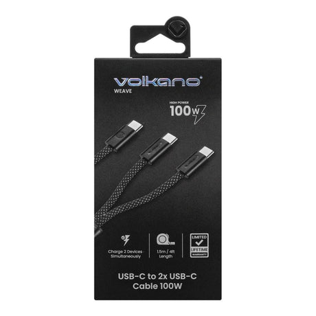 Volkano Weave Series 100W 2-in-1 Cable 1.5m VK-30238-BK