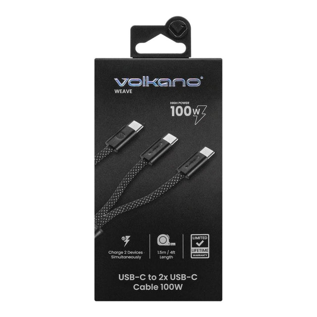 Volkano Weave Series 100W 2-in-1 Cable 1.5m VK-30238-BK