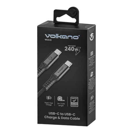 Volkano Weave Series 240W Type-C Male to Male Cable 2m Black VK-30239-BK
