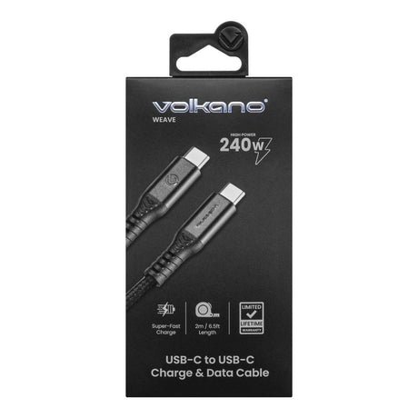 Volkano Weave Series 240W Type-C Male to Male Cable 2m Black VK-30239-BK