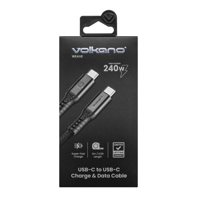 Volkano Weave Series 240W Type-C Male to Male Cable 2m Black VK-30239-BK