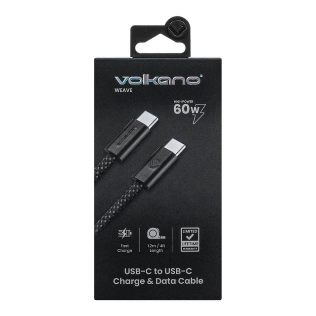 Volkano Weave Series 60W Type-C Male to Male Cable 1.2m Black VK-30260-BK