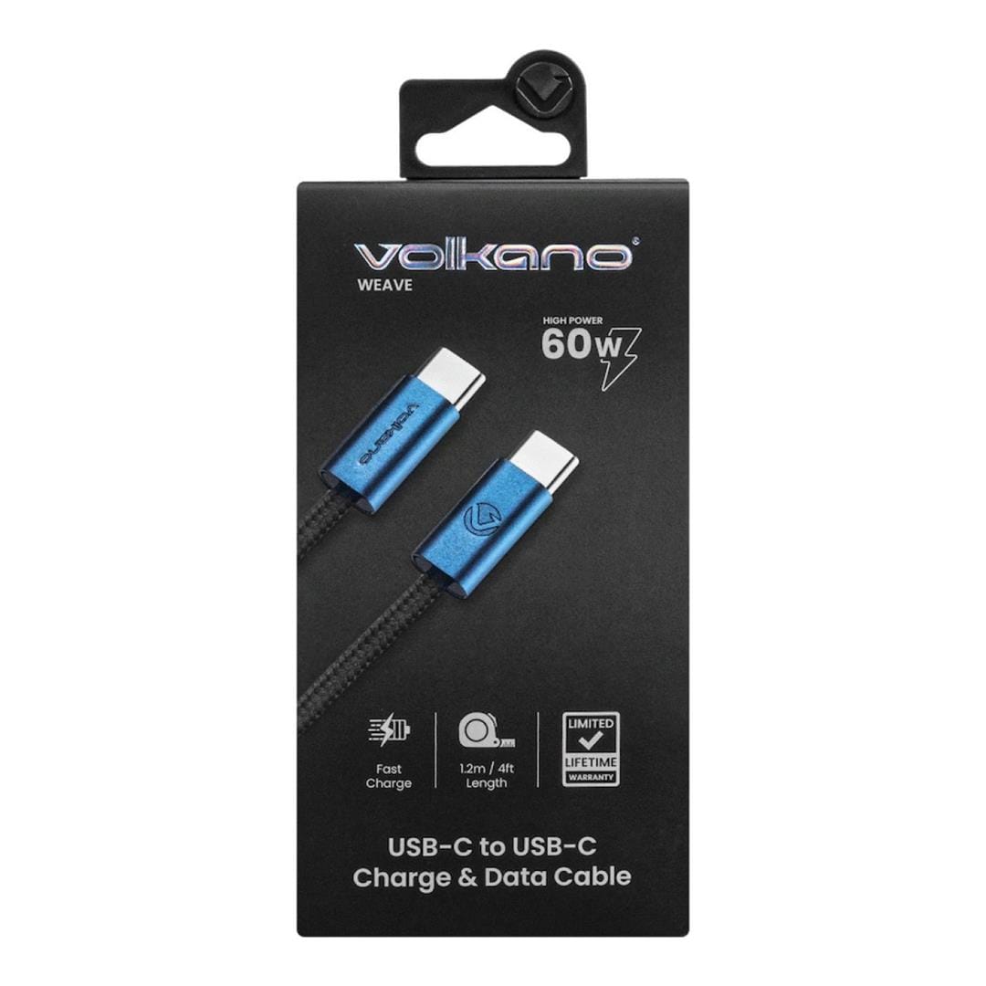Volkano Weave Series 60W Type-C Male to Male Cable 1.2m Blue VK-30260-BL
