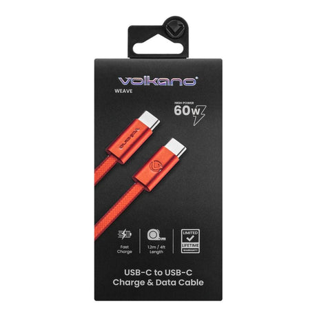 Volkano Weave Series 60W Type-C Male to Male Cable 1.2m Orange VK-30260-OR