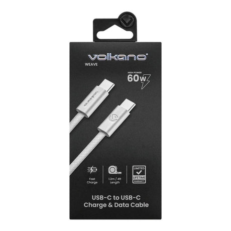 Volkano 1.2m Weave Series 60W USB-C to USB-C Charging Cable White VK-30260-WT