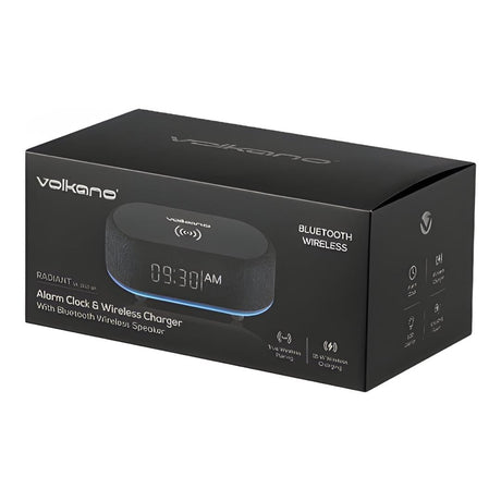 Volkano Radiant 2 Alarm Clock with Wireless Charging and Speaker Black VK-3135-BK(V2)