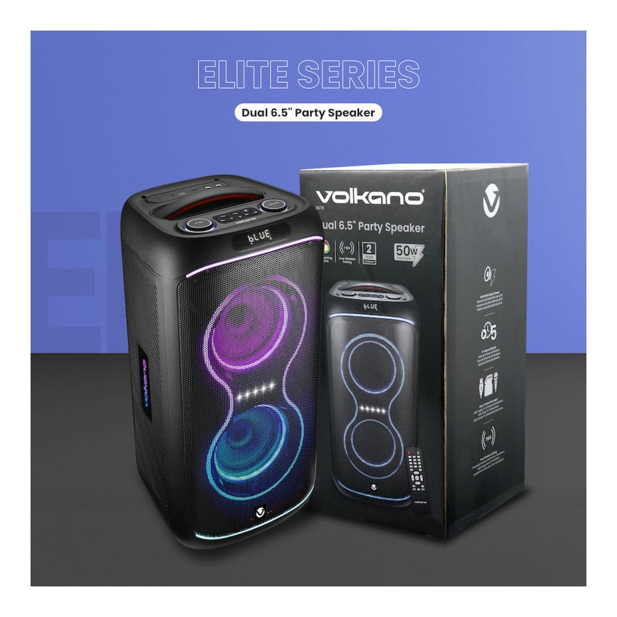 Volkano Elite Series Dual 6.5 Party Speaker VK-3904-D65-BK