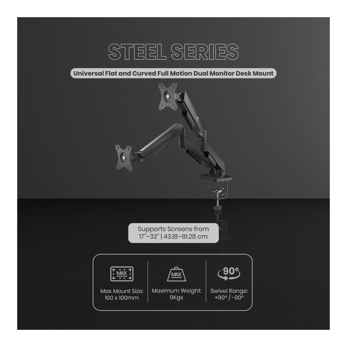 Volkano Steel Series 17-32-inch Full Motion Dual Monitor Desk Mount VK-4039-BK