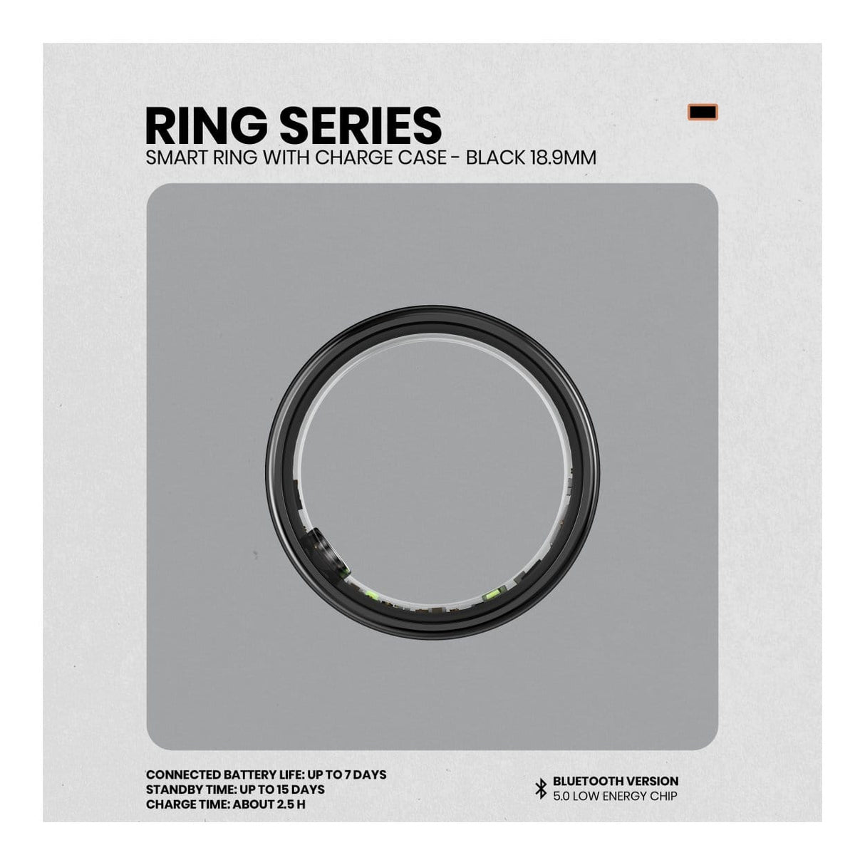 Volkano Ring Series 18.9mm Smart Ring with Charge Case - Black VK-5098-BK-18.9(V2)