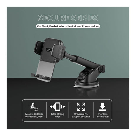 Volkano Secure Series Car Dash Mount Phone Holder Black VK-5306-BK