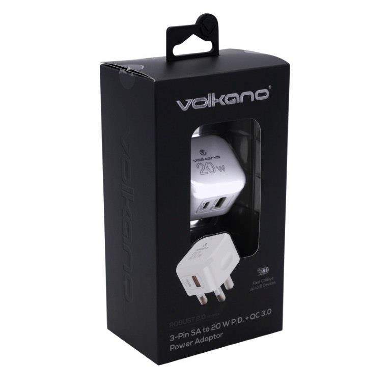 Volkano Robust Series 3-Pin SA to 20W PD + QC 3.0 Adapter VK-8014-WT
