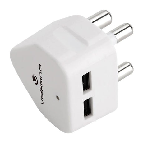 Volkano Current Plus Series Dual USB to 3-Pin SA Wall Charger White VK-8014-WT(V1)