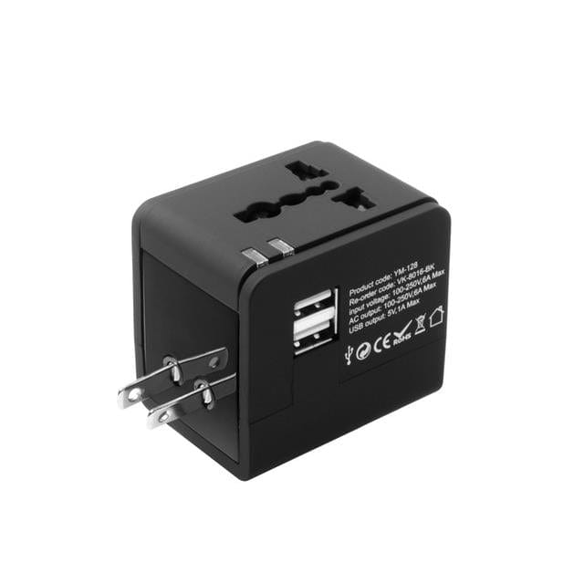 Volkano International Series with 2-port USB Charge Travel Adapter VK-8016-BK