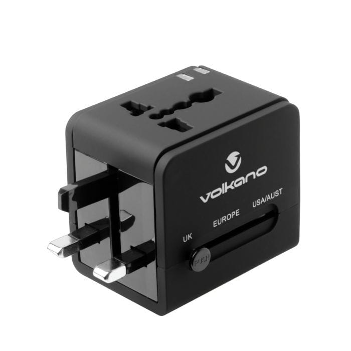 Volkano International Series with 2-port USB Charge Travel Adapter VK-8016-BK