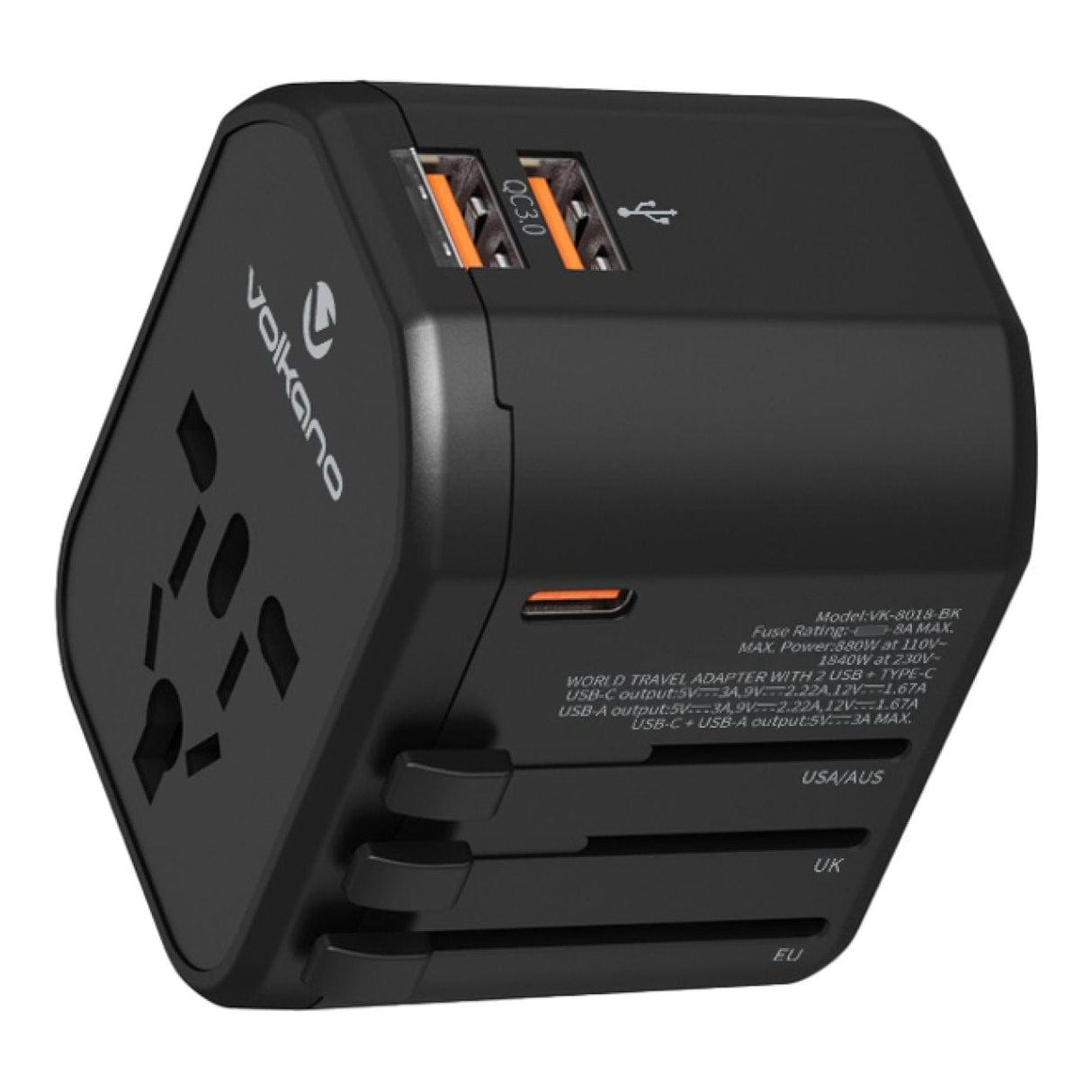 Volkano Worldwide Series 20W QC Travel Adapter VK-8018-BK(V2)