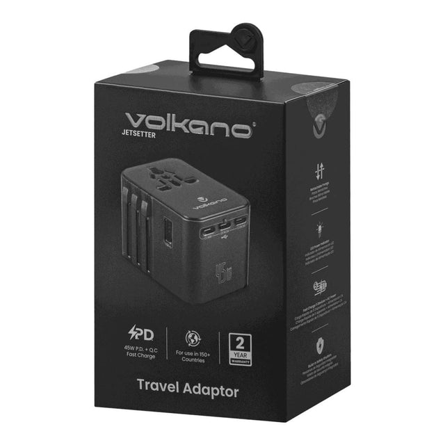 Volkano Jetsetter Series 45W PD Travel Adaptor Black VK-8027-BK