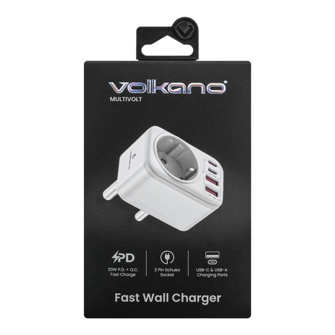 Volkano MultiVolt Series 20W SA Plug to Multi Travel Socket VK-8031-WT