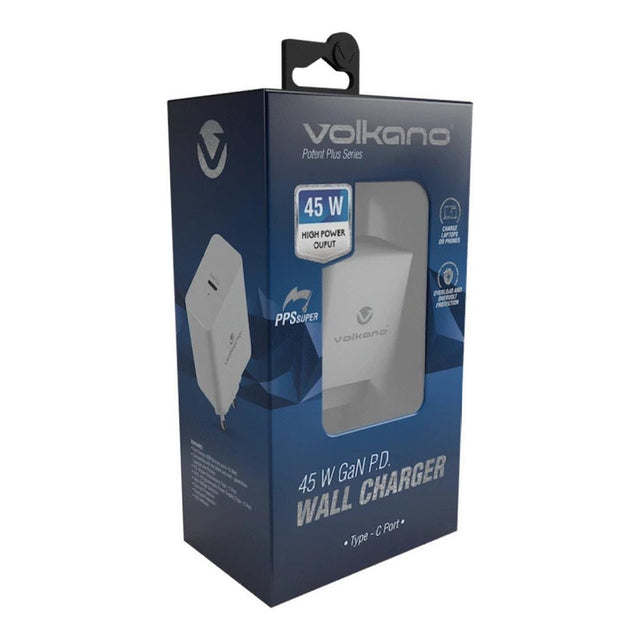 Volkano Potent Plus Series 45W GaN Compact Dual USB and USB-C PD Wall Charger White VK-8054-WT(V2)