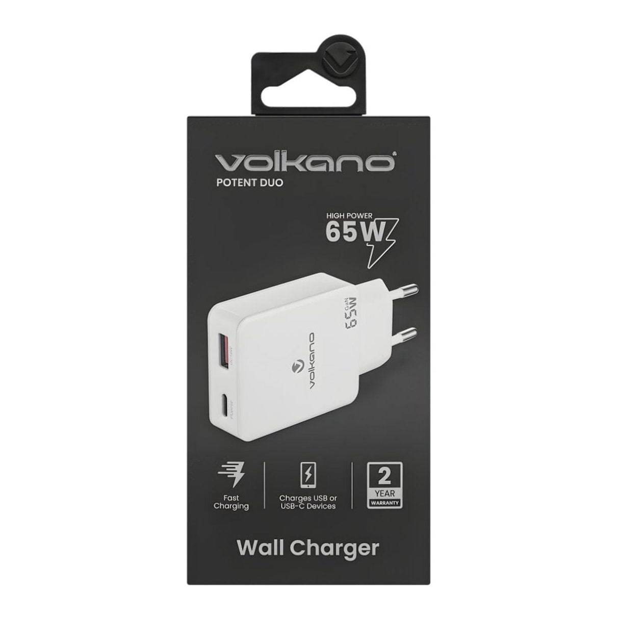 Volkano Potent Duo Series 65W Dual PD Compact Wall Charger VK-8055-WT(V2)