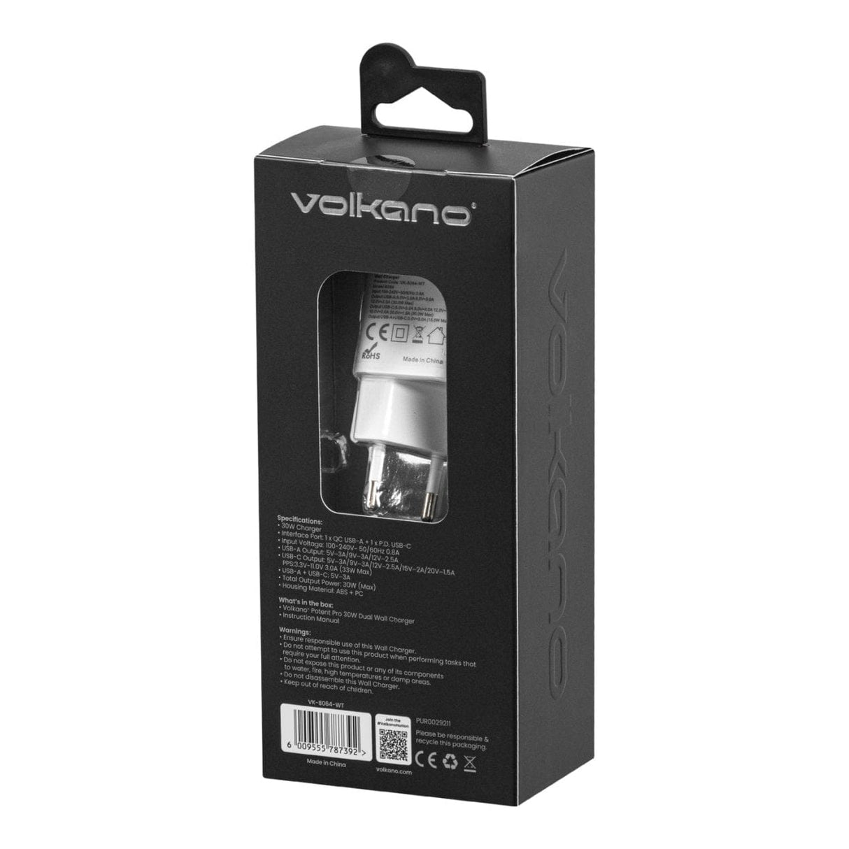 Volkano Potent Pro 30W Dual Wall Charger White VK-8064-WT