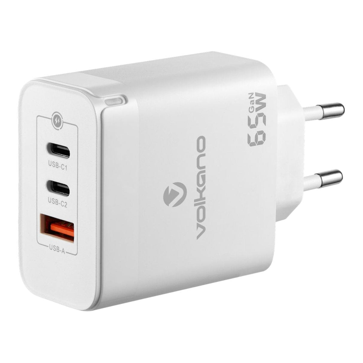Volkano Potent Trio 65W GaN 3 Port Wall Charger White VK-8065-WT