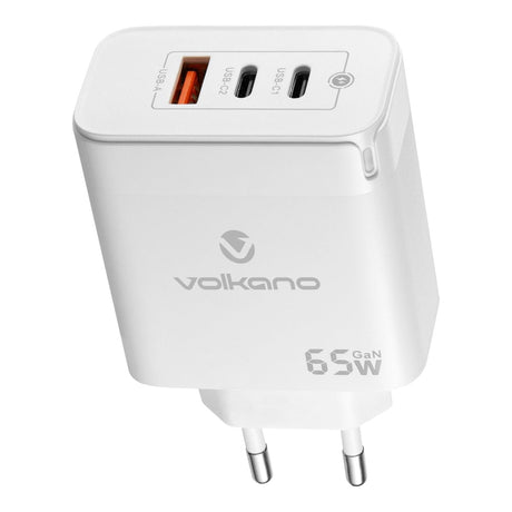 Volkano Potent Trio 65W GaN 3 Port Wall Charger White VK-8065-WT