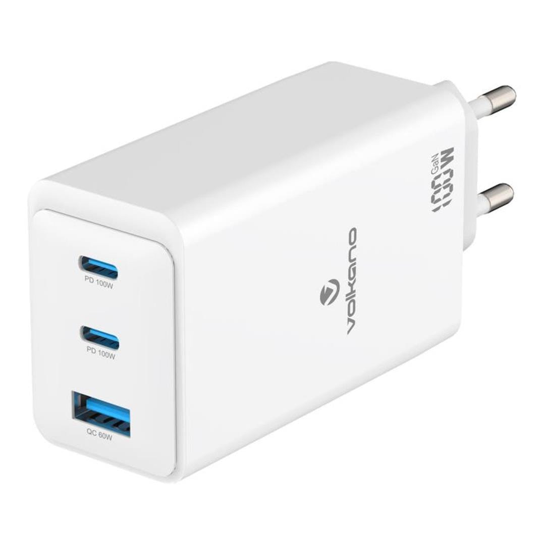 Volkano WattPro Series Triple Port 100W GanN Wall Charger White VK-8068-WT