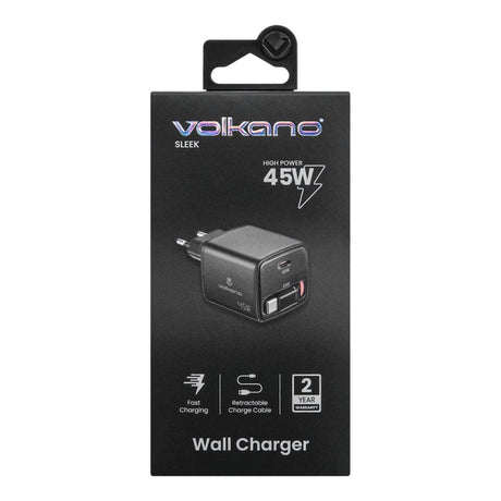 Volkano Sleek Series 45W Type-C Fast Charging Adapter Black VK-8082-BK